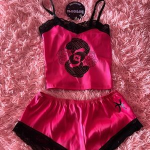 Dolls kill never worn Pisces hot pink silk PJ set. Size small